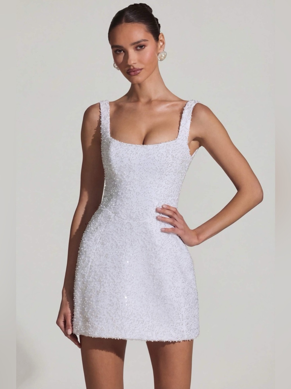 Oh Polly White Beaded Mini Dress